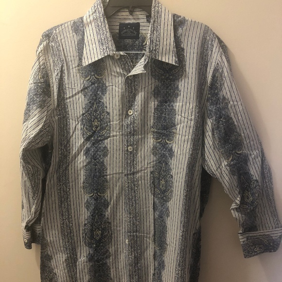Indigo Palms Blue and Paisley button down - Picture 1 of 3
